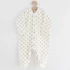 NEW BABY bézs kezeslábas 56-os, puha pamutból, csillagmintás, patentos öltöztetéshez.